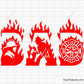 firefighter dad flame letters with fireman silhouette and fire department badge design for shirts gifts and decals