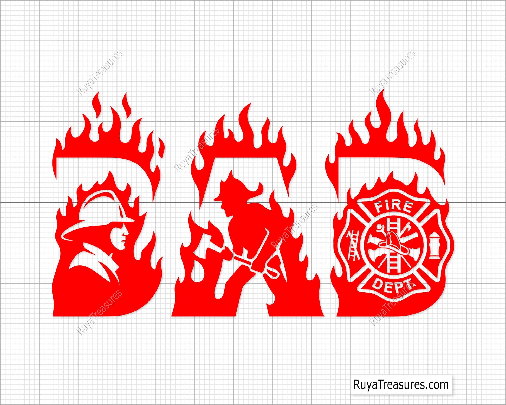 firefighter dad flame letters with fireman silhouette and fire department badge design for shirts gifts and decals