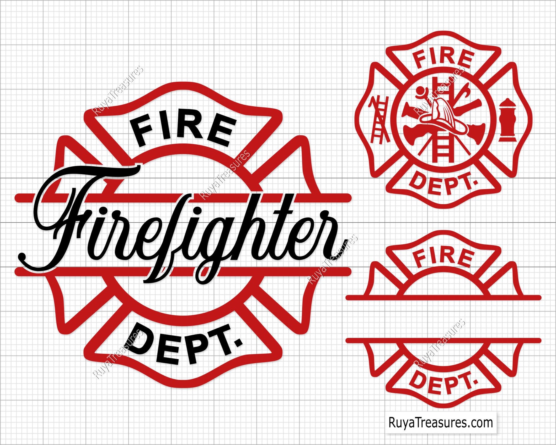 firefighter fire dept badge svg maltese cross design with firefighter tools for shirts decals and engraving