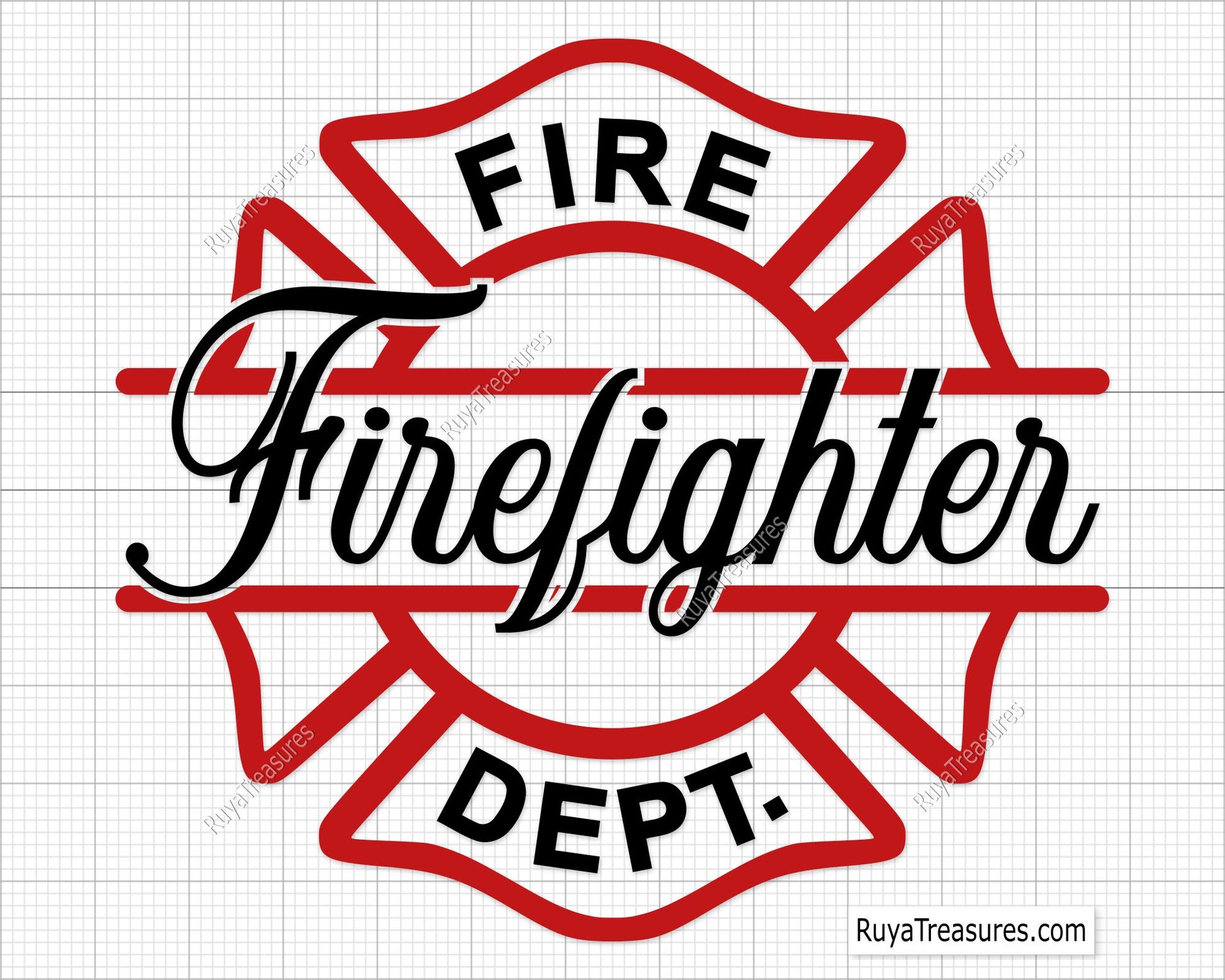firefighter fire dept badge svg maltese cross design with firefighter tools for shirts decals and engraving