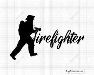 Digital artwork of a firefighter silhouette with the word 'Firefighter' in bold lettering.