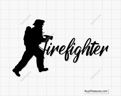 Digital artwork of a firefighter silhouette with the word 'Firefighter' in bold lettering.