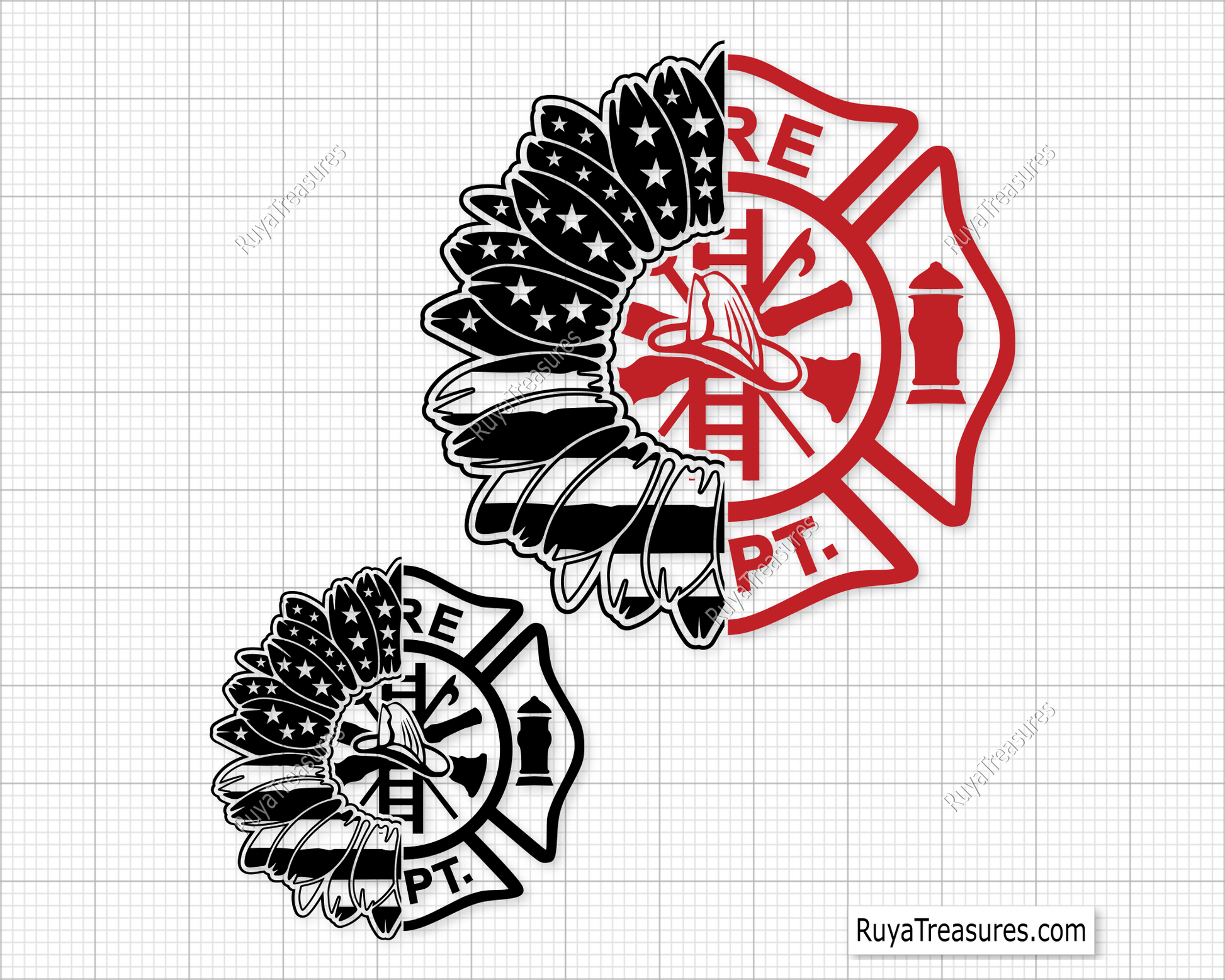 firefighter sunflower badge design with fire dept symbol for shirts decals and gifts