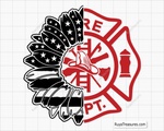 firefighter sunflower badge design with fire dept symbol for shirts decals and gifts