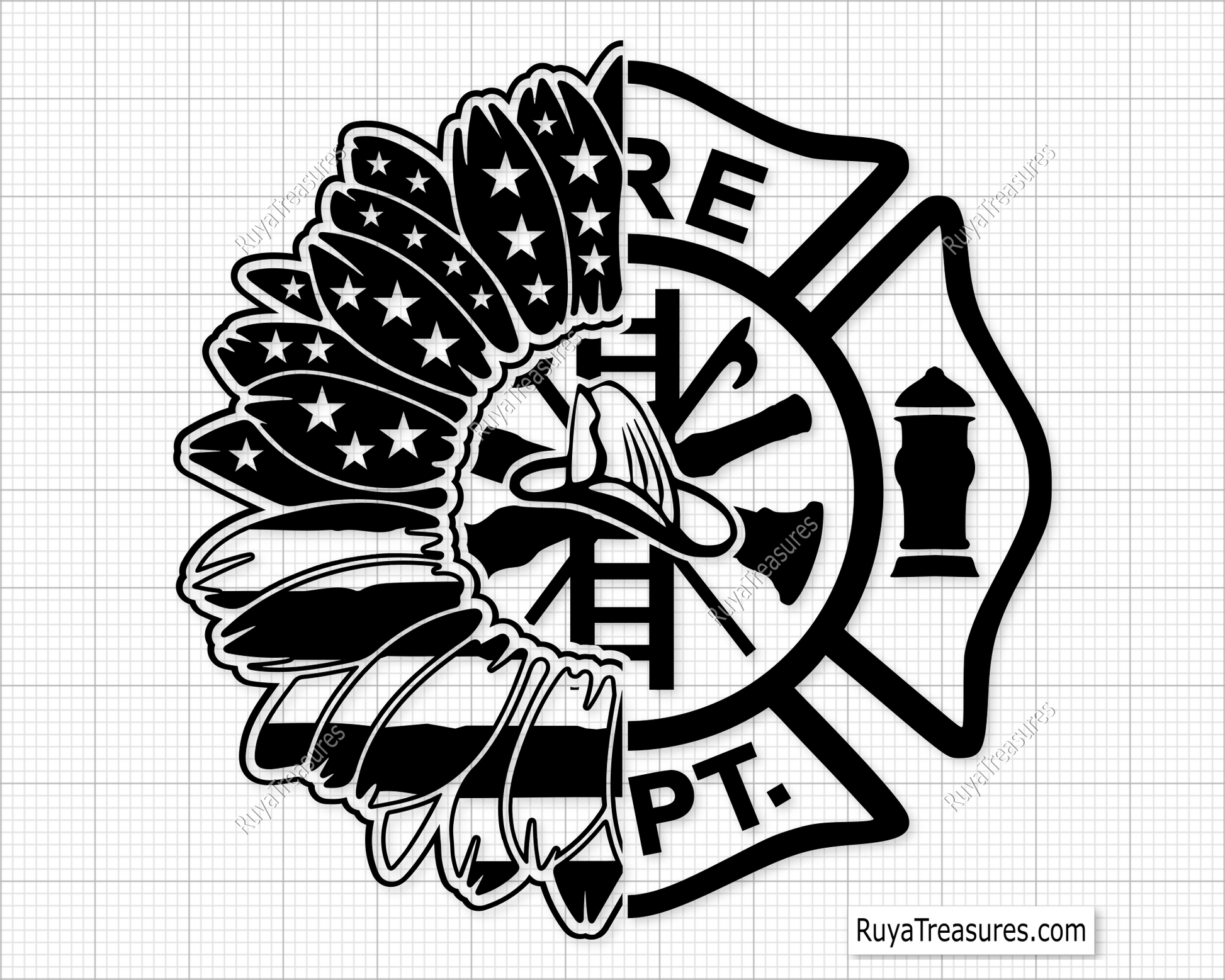 firefighter sunflower badge design with fire dept symbol for shirts decals and gifts