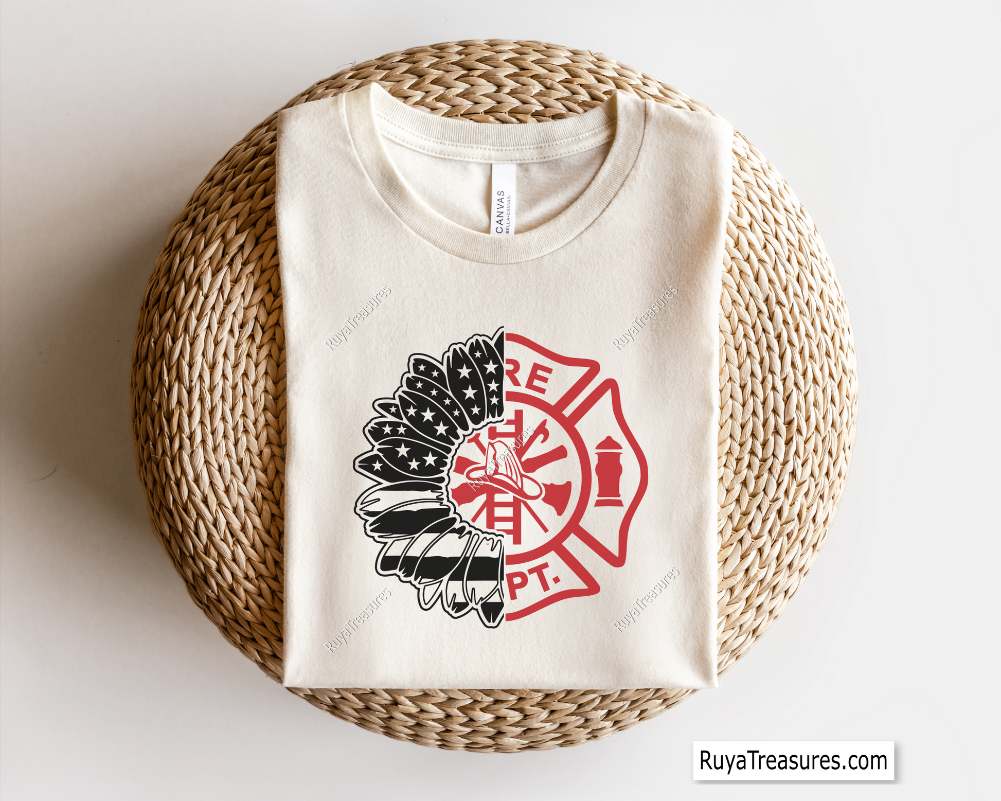 firefighter sunflower badge design with fire dept symbol for shirts decals and gifts