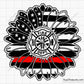 firefighter sunflower badge with thin red line and fire dept emblem for shirts decals gifts and firefighter support designs