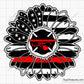 firefighter sunflower badge with thin red line and fire dept emblem for shirts decals gifts and firefighter support designs