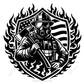 firefighter wearing mask holding axe with USA flag badge and flames design for decals apparel and firefighter themed projects