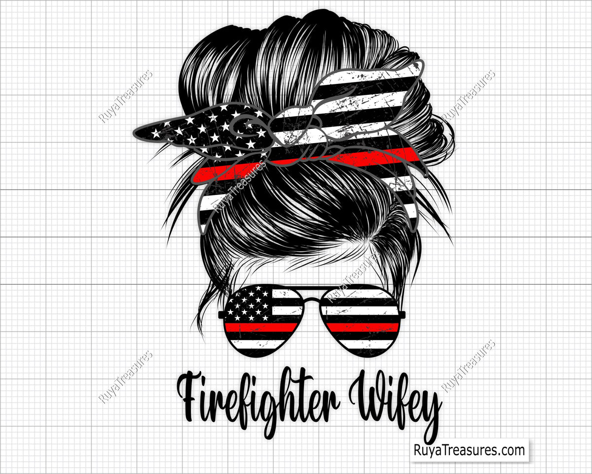 Firefighter Wifey Messy Bun Svg