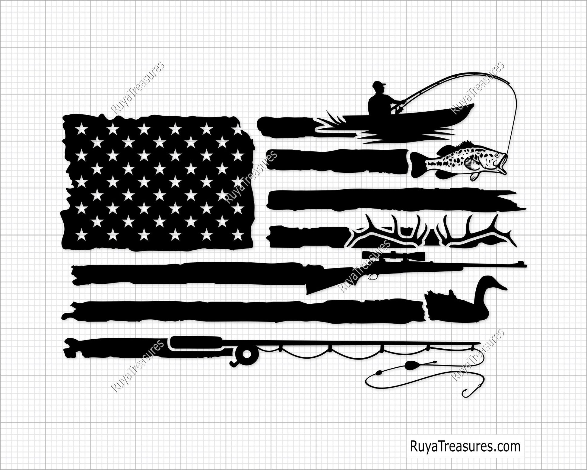 Fishing and Hunting Flag Svg Png