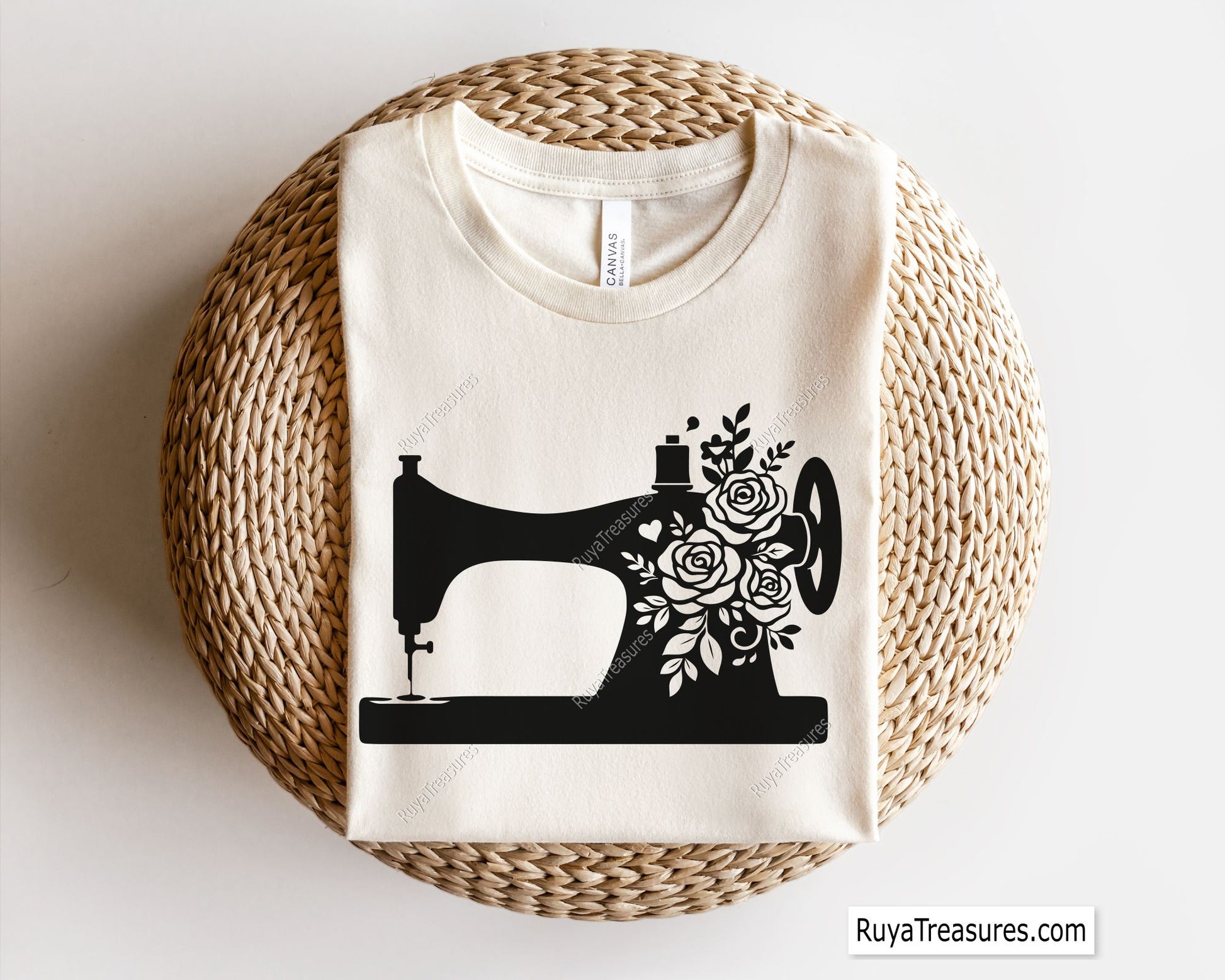 rose sewing machine SVG PNG featuring vintage sewing machine with floral rose patterns for shirts decals and craft projects