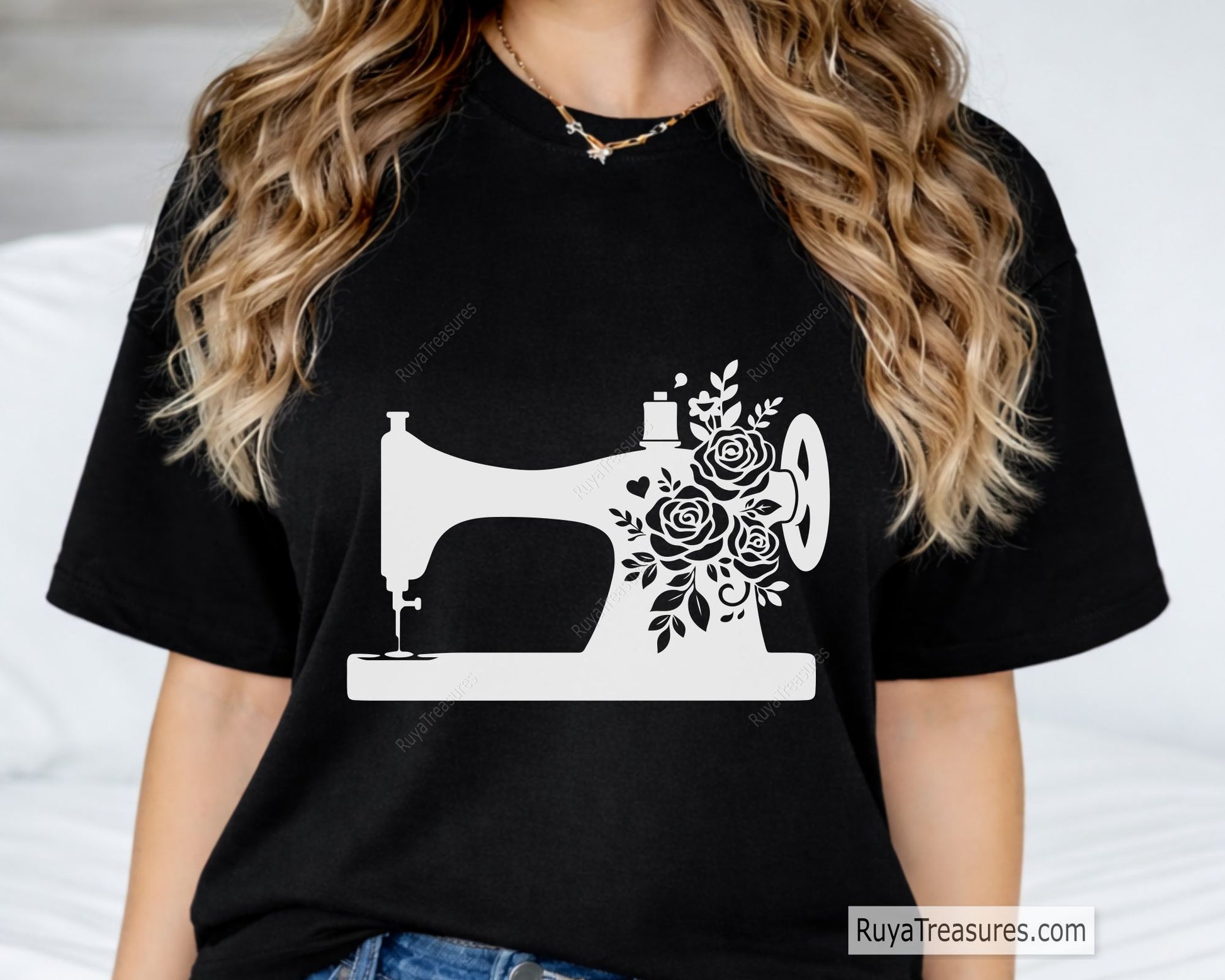 rose sewing machine SVG PNG featuring vintage sewing machine with floral rose patterns for shirts decals and craft projects