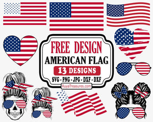 Free American Flag Svg Bundle, USA Flag Clipart, Patriotic Flag Svg