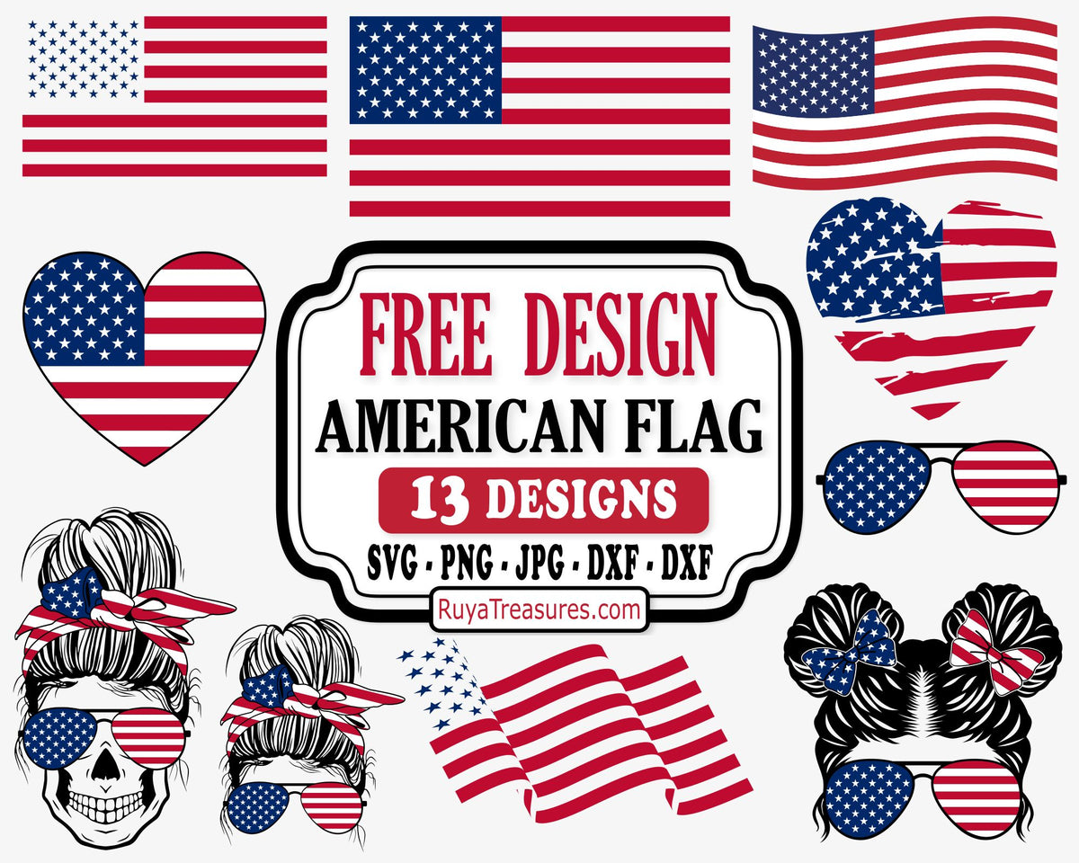 American flag svg bundle free design set with patriotic USA stars and stripes for shirts decals and crafts