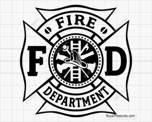 Free Fire Dept Badge Svg Png, Firefighter Maltese Cross Emblem Design