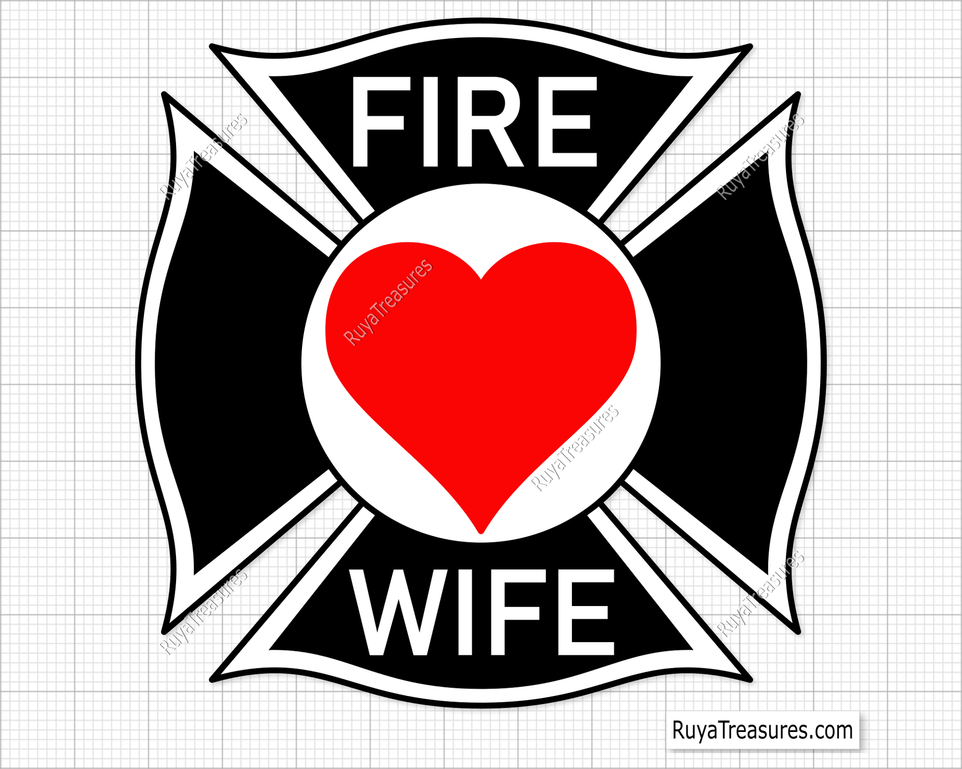 Free Firefighter Wife Svg Png, Fire Dept Maltese Cross Heart Design