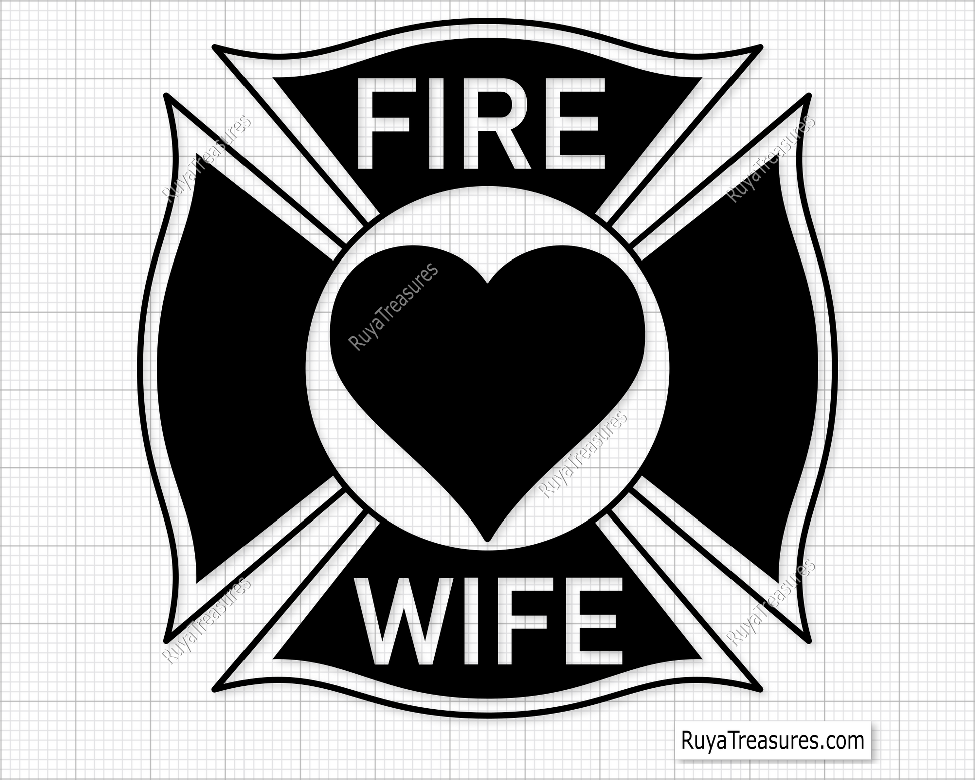 Free Firefighter Wife Svg Png, Fire Dept Maltese Cross Heart Design