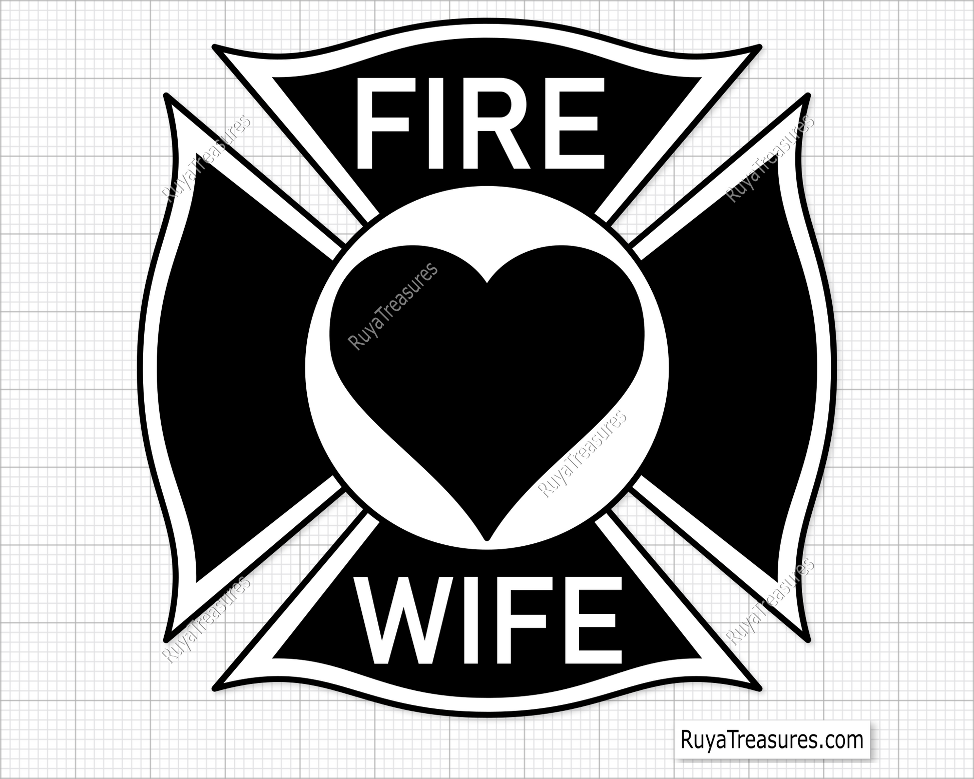 Free Firefighter Wife Svg Png, Fire Dept Maltese Cross Heart Design