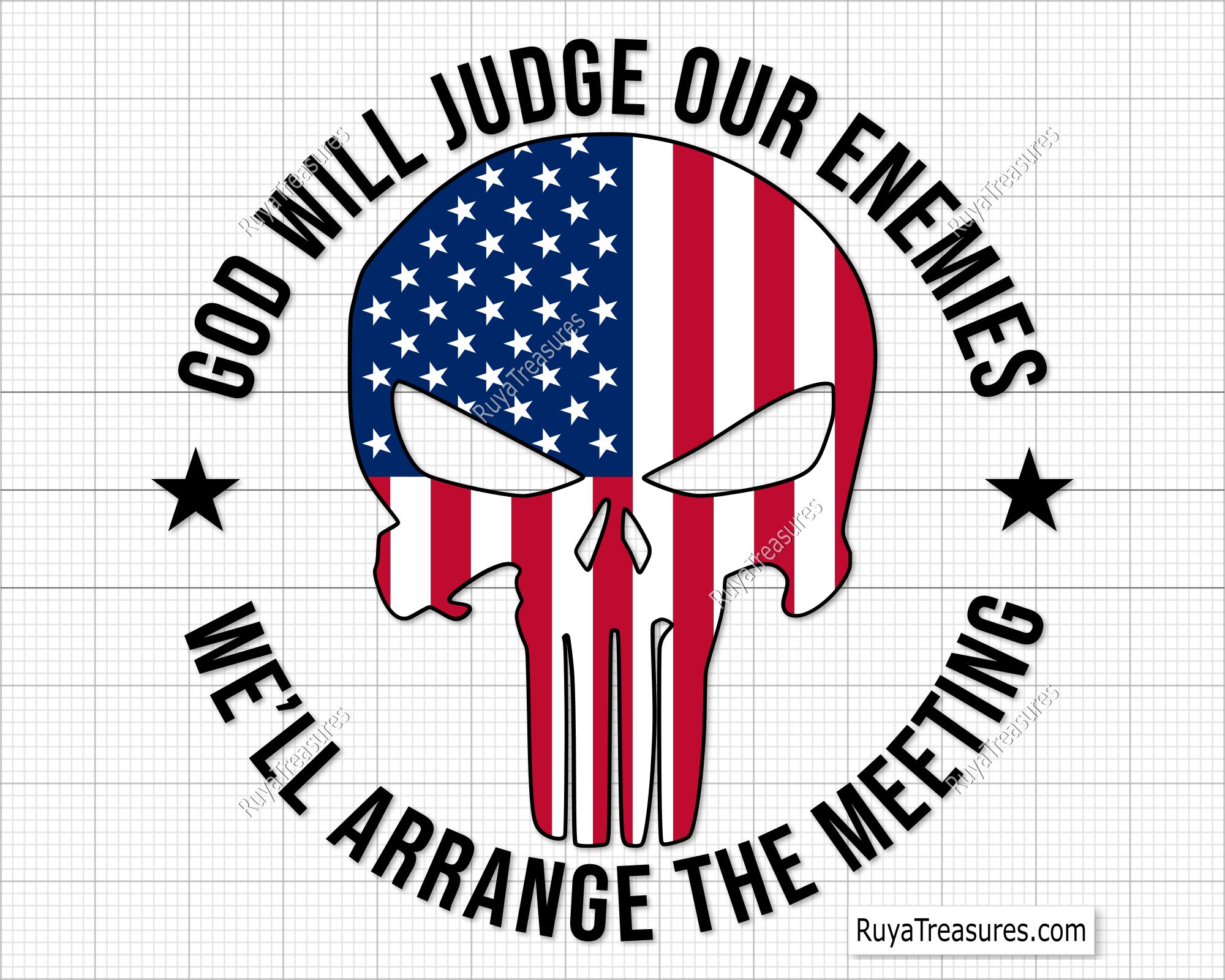 God will judge our enemies - we'll arrange the meeting embroidered red