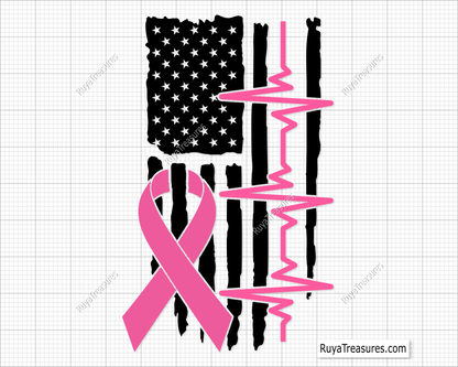 Heartbeat Breast Cancer Flag Svg