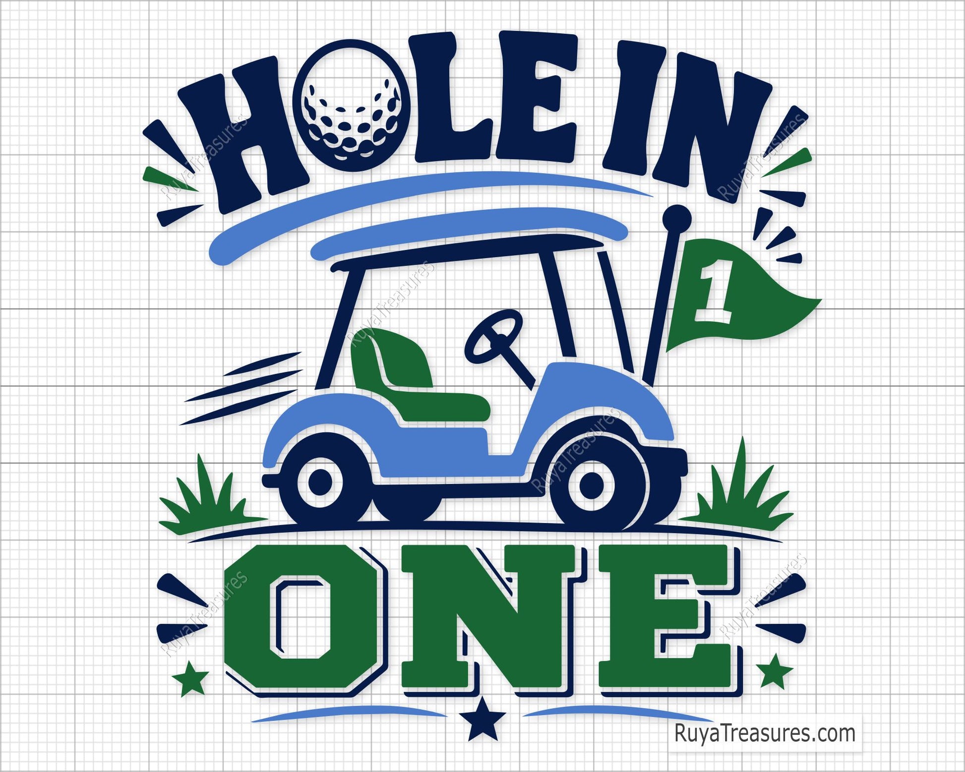 hole in one golf SVG PNG featuring golf cart with number one flag for shirts decals hats and golfer gifts