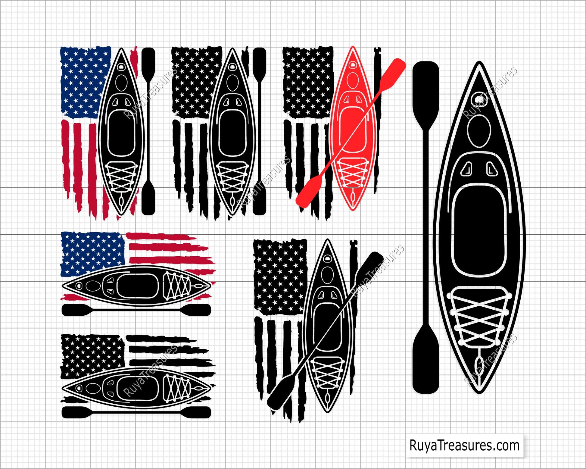 Kayak American Flag SVg Png