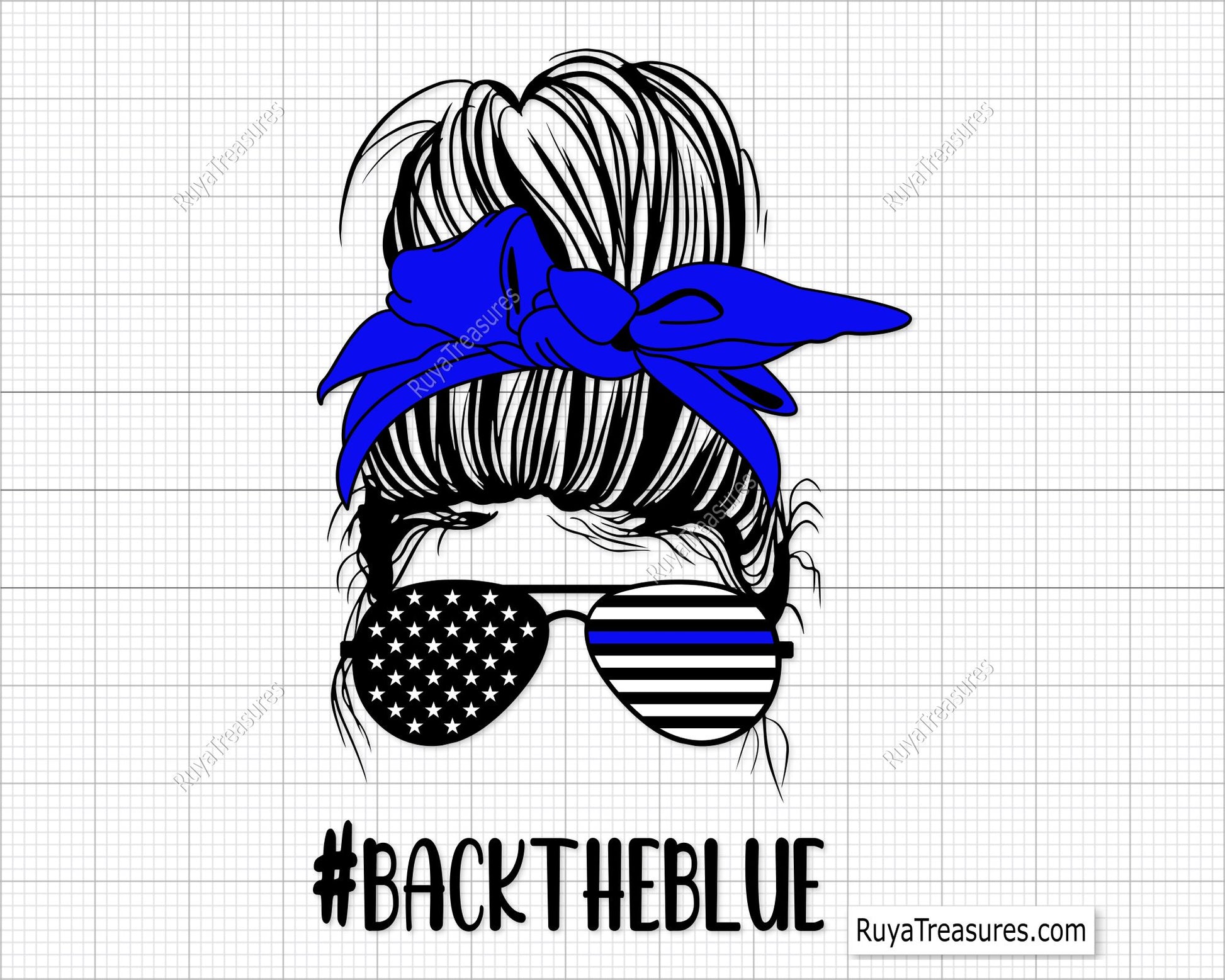 Messy Bun Back The Blue Svg 