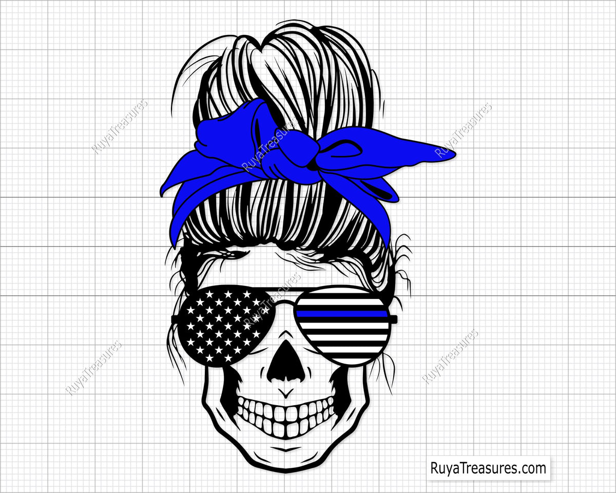 Messy Bun Blue Line Svg