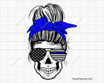 Messy Bun Blue Line Svg
