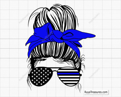 Messy Bun Blue Line Svg