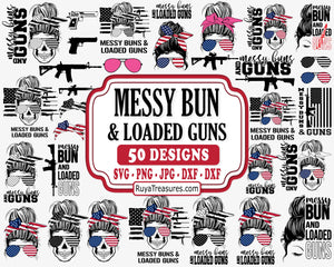 Messy Bun And Guns Svg Bundle design for Cricut and Silhouette
