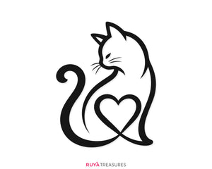 Minimalist cat heart SVG, elegant sitting cat silhouette with a heart-shaped body detail, cat lovers, shirts, decals, and pet-themed crafts.