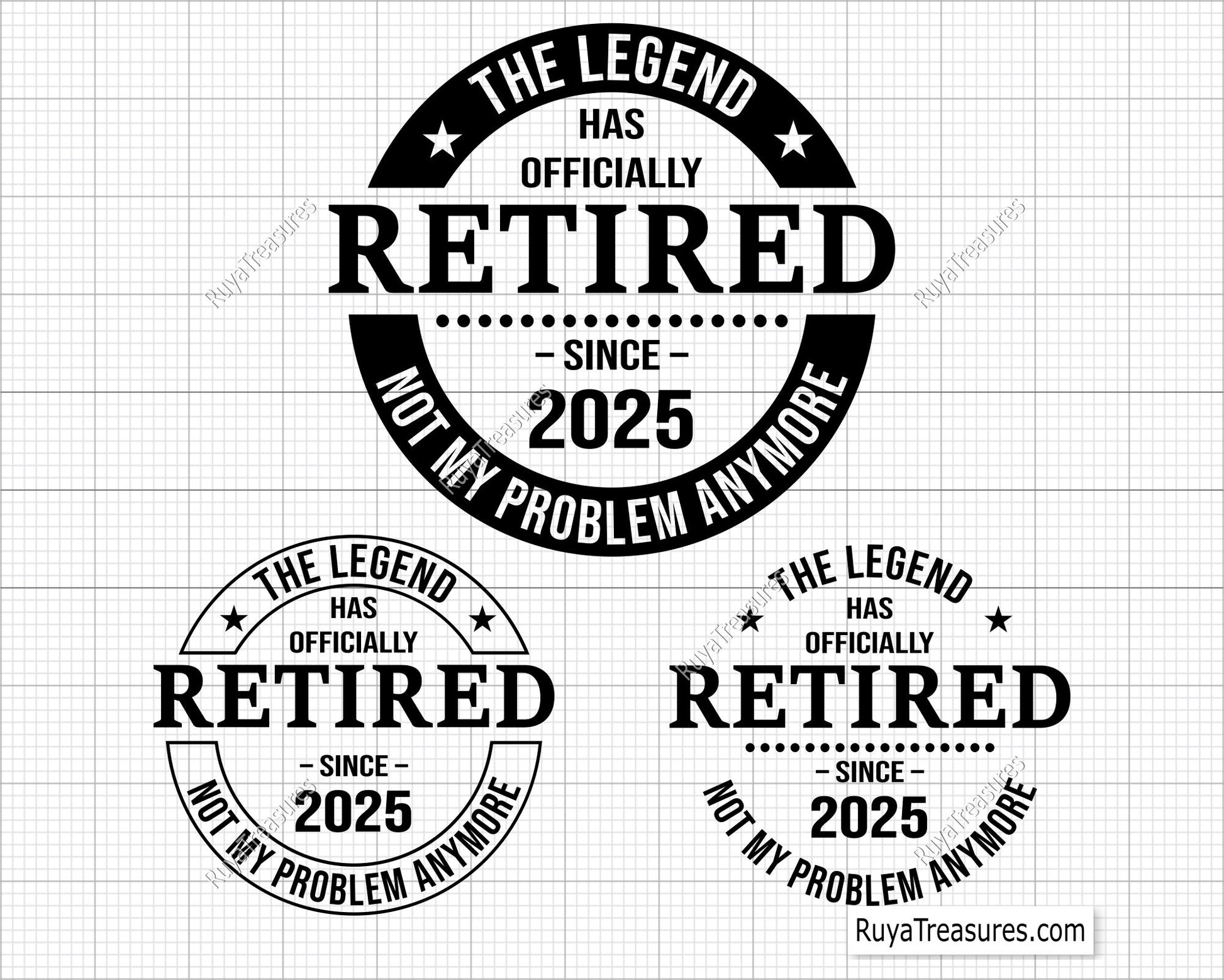 Funny retirement SVG with "Officially Retired Not My Problem Anymore" quote, perfect for retired life crafts and gifts.