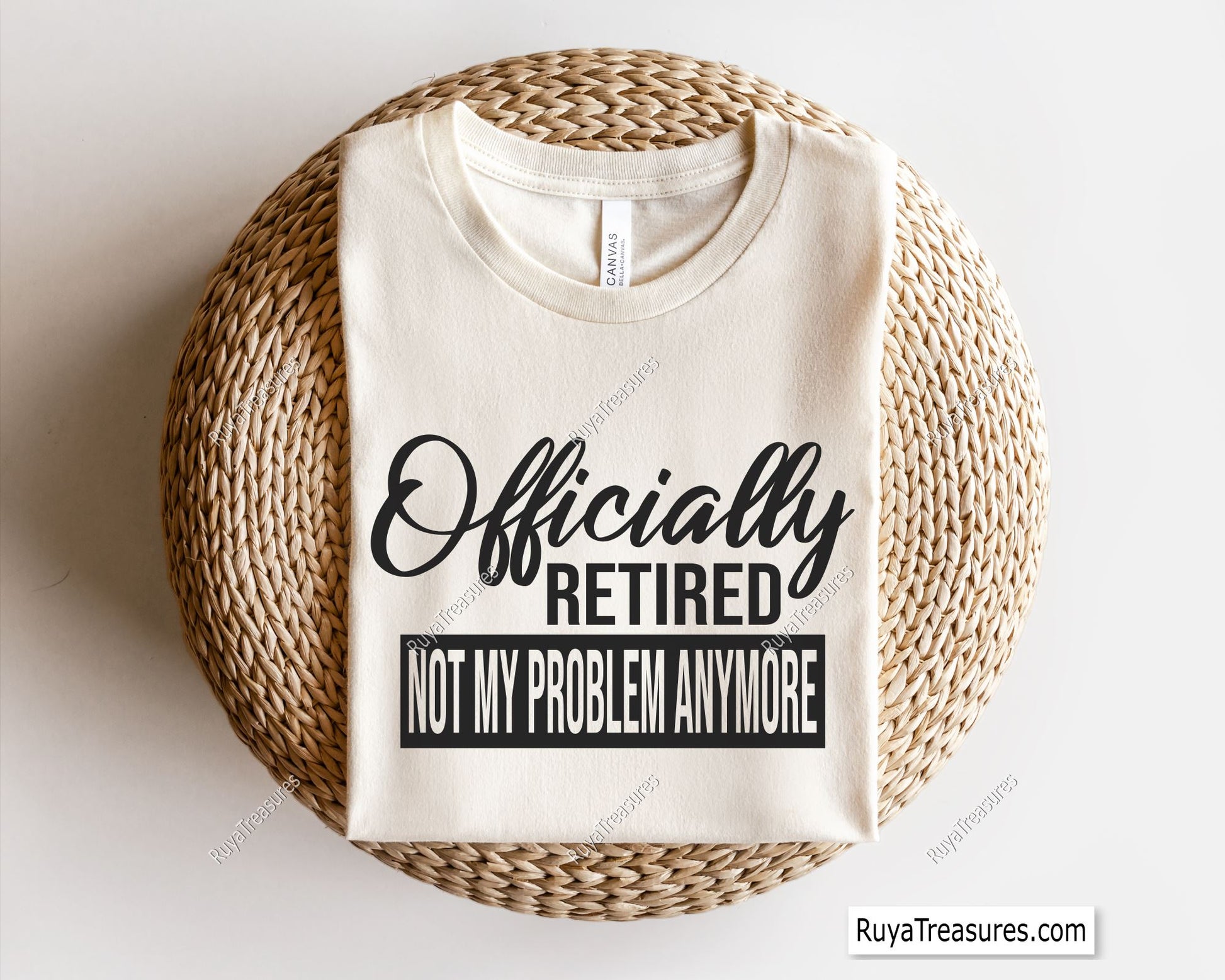 Officially Retired Not My Problem Anymore svg. Funny retirement quote SVG with bold typography, perfect for t-shirts, tote bags, and digital designs.