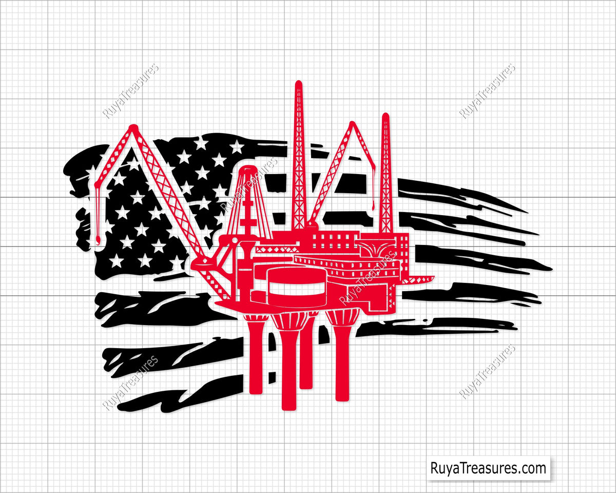 Offshore Rig Svg File Oil Rig Flag Svg, Offshore Drilling Svg, Oilfield Svg, Oil Worker Svg