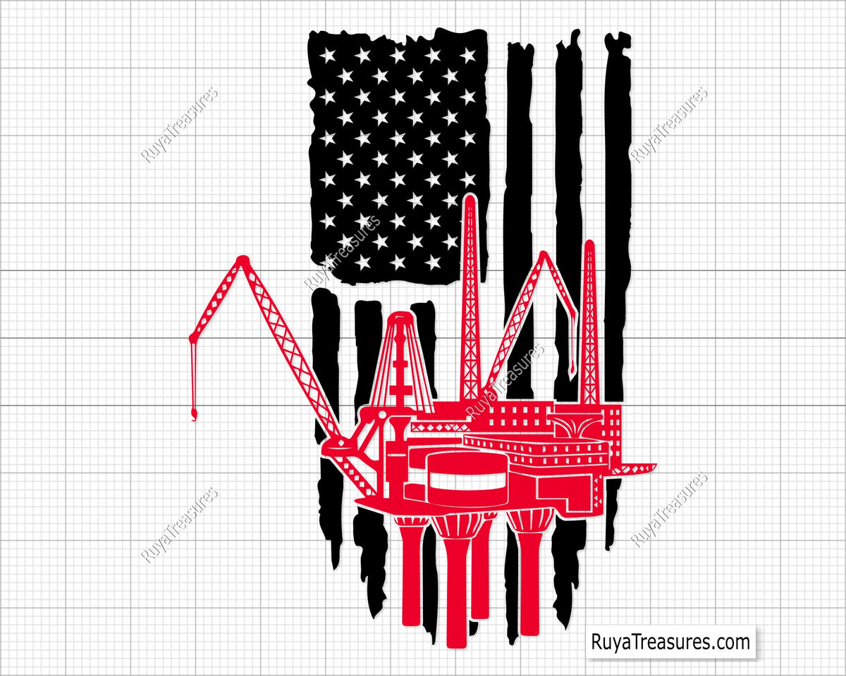Offshore Rig Svg File Oil Rig Flag Svg, Offshore Drilling Svg, Oilfield Svg, Oil Worker Svg
