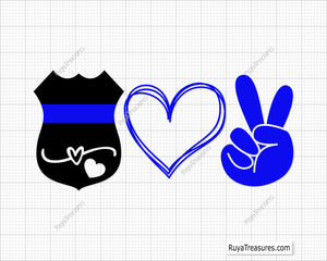 Police Peace and Love Svg Png, Police Officer Svg, Thin Blue Line Svg