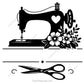 personalized sewing machine SVG PNG featuring floral sewing design with custom name space and scissors for shirts decals and gifts