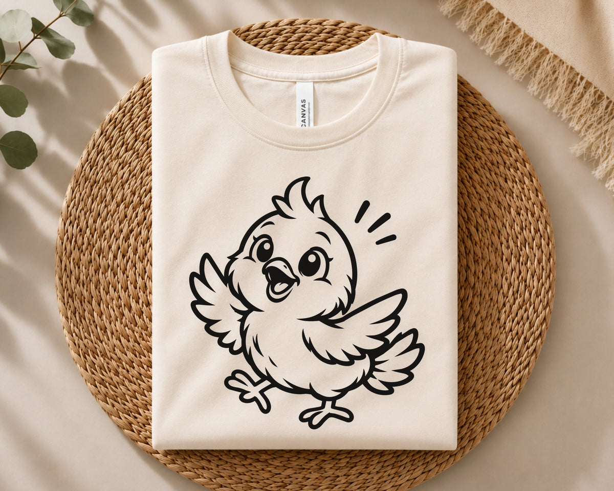 Cute chick cut file showing a happy baby bird with bold clean outlines and playful movement, ideal for Cricut crafts, farm decor, kids projects, and DIY designs.