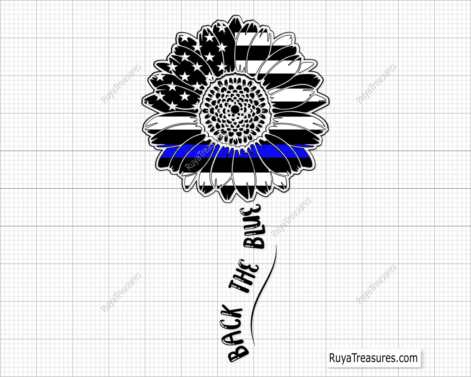 Police Sunflower Back The Blue Svg