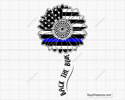 Police Sunflower Back The Blue Svg