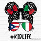 puerto rico italy kidlife girl svg messy bun with flag sunglasses and bows for shirts gifts and custom designs