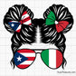 puerto rico italy kidlife girl svg messy bun with flag sunglasses and bows for shirts gifts and custom designs
