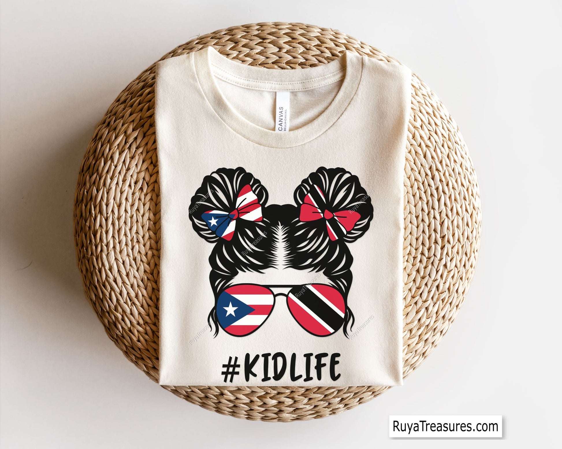 puerto rico trinidad kidlife girl svg messy bun with flag sunglasses and bows for shirts gifts and custom designs