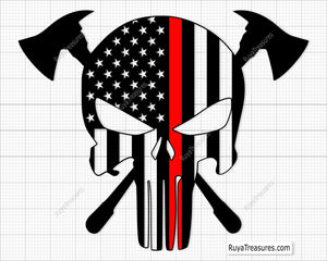 firefighter skull usa flag thin red line with crossed axes design for shirts decals and gifts