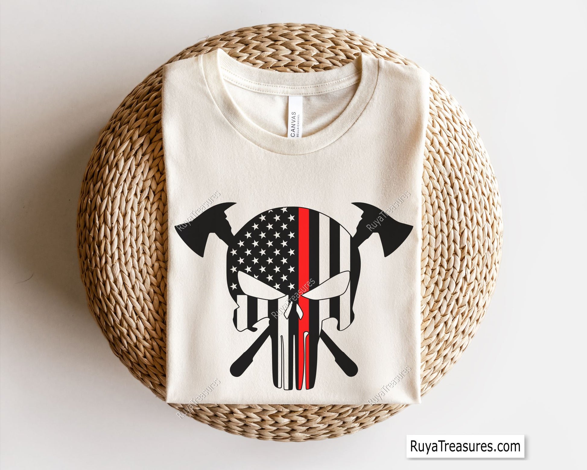 firefighter skull usa flag thin red line with crossed axes design for shirts decals and gifts