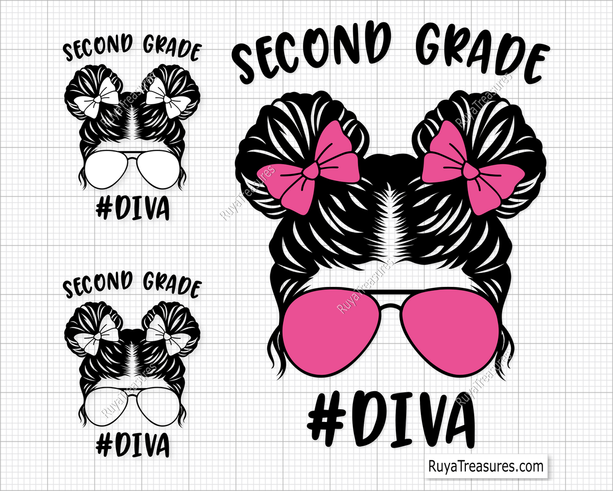 Second Grade Diva SVG with a fun and cute design, perfect for school shirts, tote bags, and classroom decorations