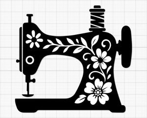 floral sewing machine SVG PNG featuring simple flower patterns on vintage sewing machine for shirts decals and craft projects