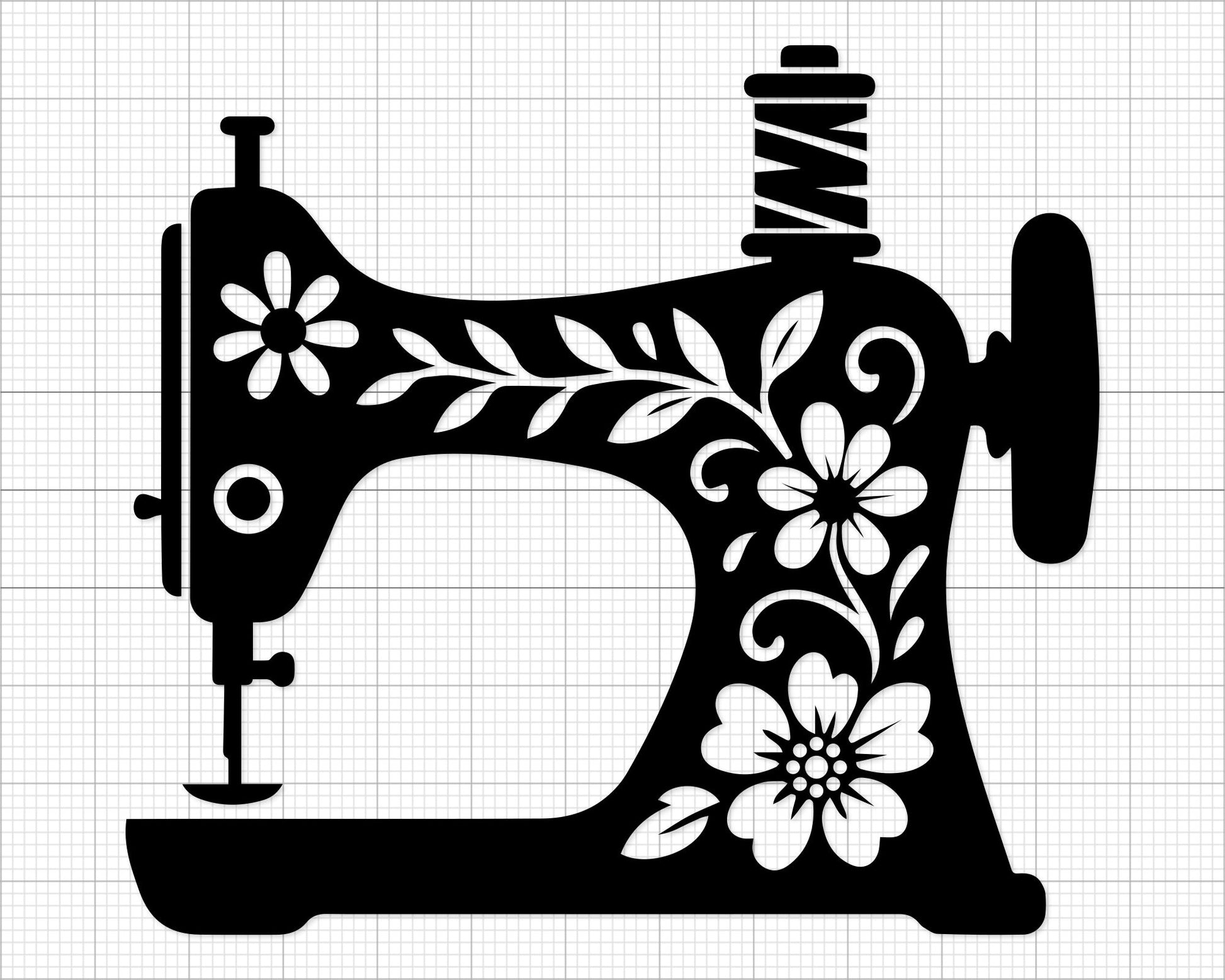 floral sewing machine SVG PNG featuring simple flower patterns on vintage sewing machine for shirts decals and craft projects